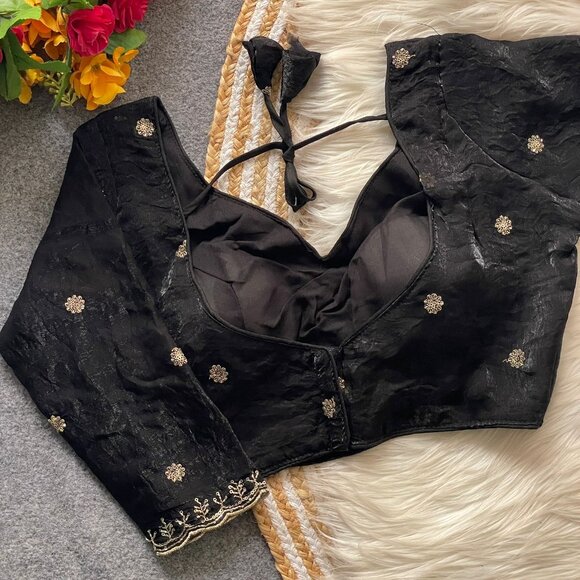 STARS & BEADS WORK NECK BRIDAL BLOUSE - Picture 9 of 11